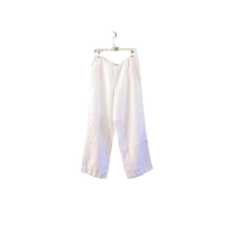 J. Jill Love Linen White Wide-Leg Pants Elastic Waist Pull-On Women's Medium - Picture 4 of 4